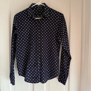 Lauren Ralph Lauren Navy Polka Dot Button-Up Shirt size small